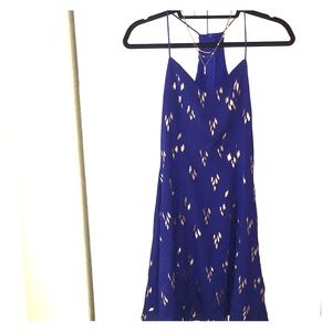 Navy blue racerback fit & flare gold fleck dress